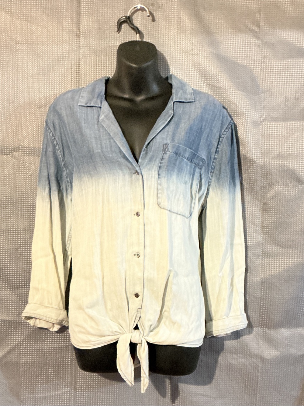 Current Air Blue and Cream Ombre Tie-Front Button-Down Shirt